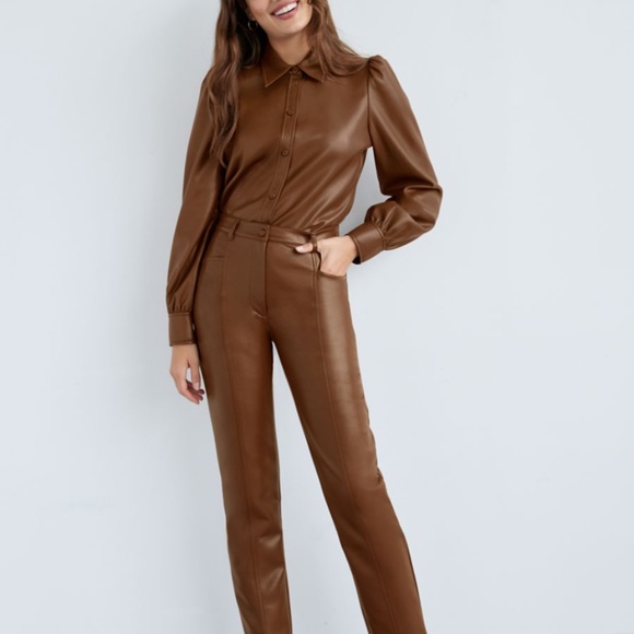 Aritzia Wilfred Mila Vegan Leather Blouse-Black - Picture 10 of 10